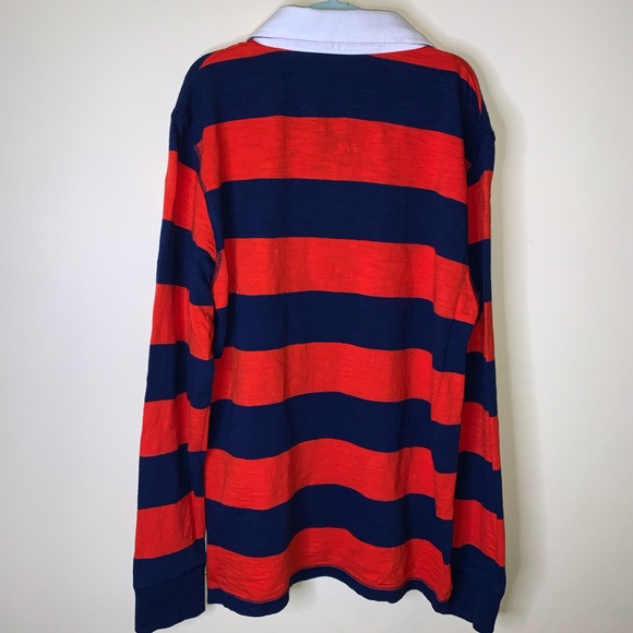 H&M RUGBY POLO JERSEY LONG-SLEEVE EMBROIDERY PATCH STRIPED SLUB SHIRT TOP 8-10 - Picture 5 of 8